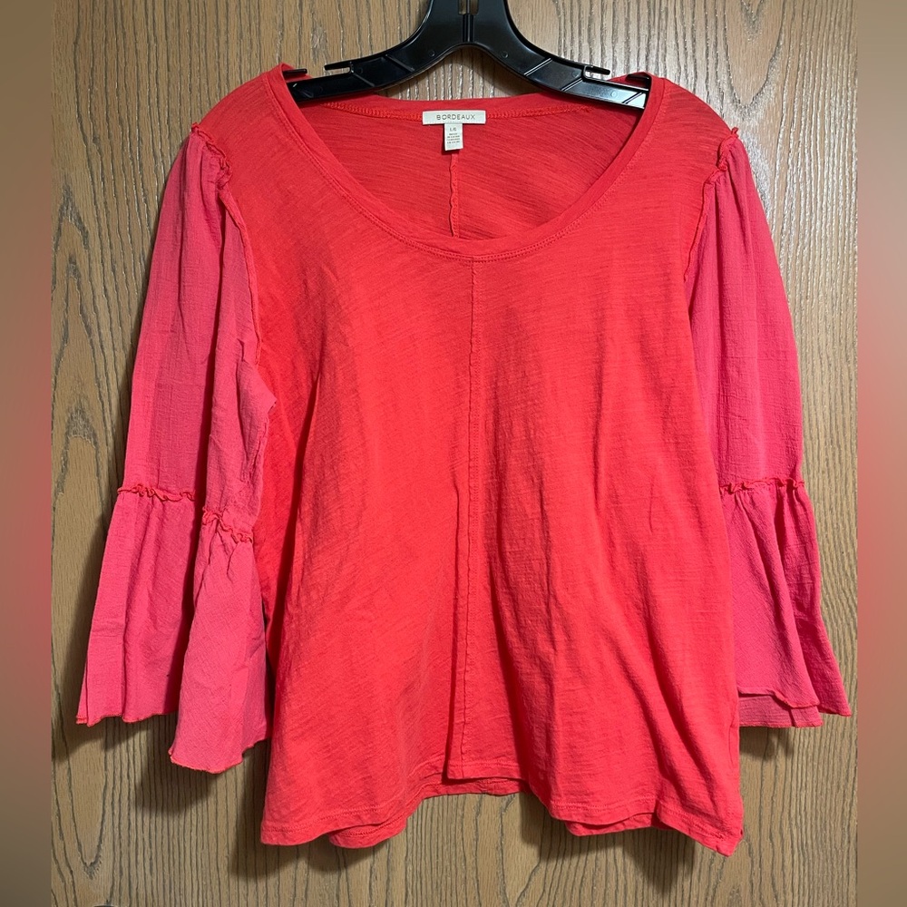 Red Mixed Media Blouse with Flared Sleeves